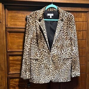 Libby Edelman Velveteen Leopard Print Blazer